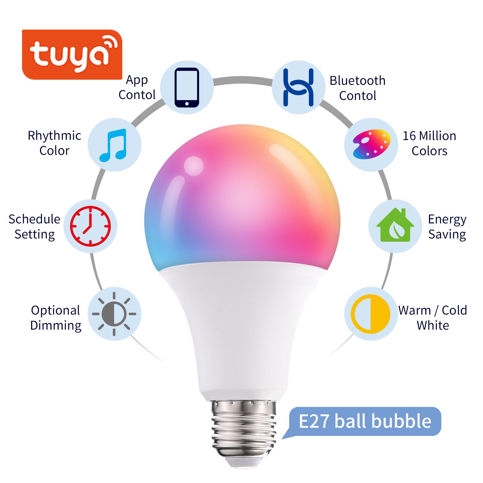 2PCS 16Million B22 WIFI&Bluetooth 10W Smart Bulbs Music Sync LED Bulb DIY Colors Dimmable RGBCC App Control