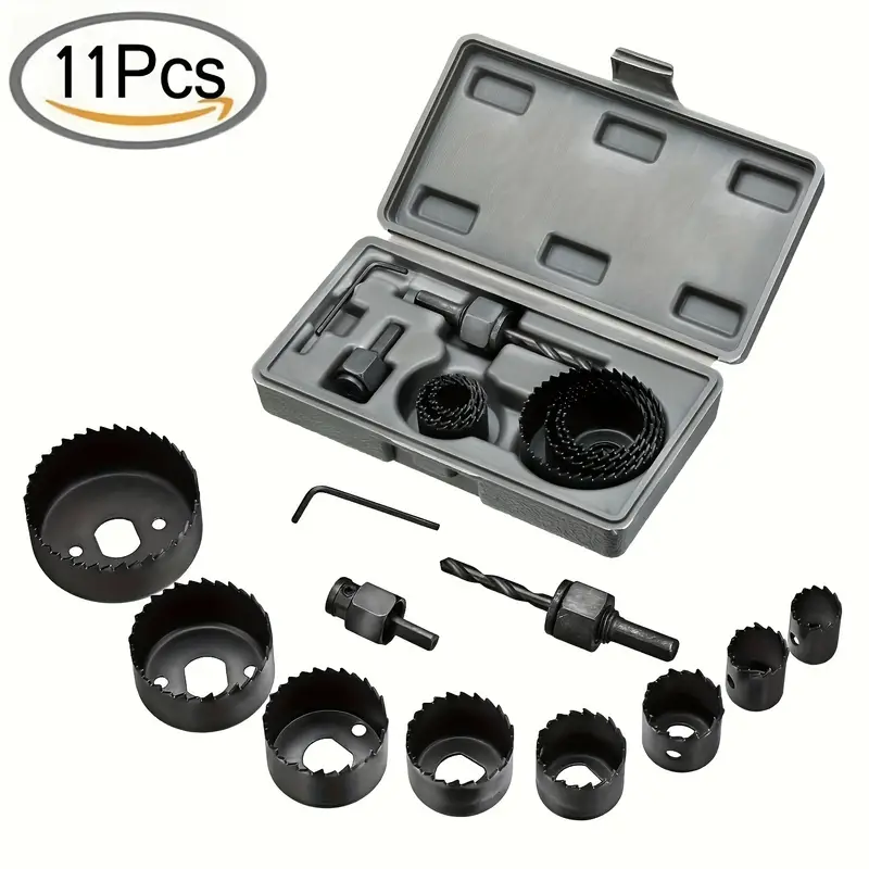 11pcs Woodworking Hole Opener Set Wood Panel Gypsum PVC Round Punch Drill Bit Drilling Tool