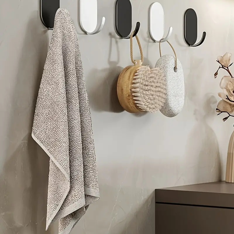 5pc Plastic Self-Adhesive Wall Hooks Water-Resistant Easy To Install Perfect For Hanging Keys Towels Bags and More In Bathrooms Showers Outdoor Kitchens Doors And Household