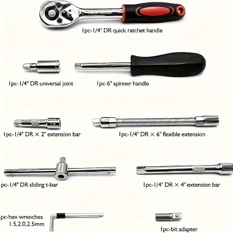 46 Piece Socket Ratchet Wrench Set with Bit Socket Set Metric and Extension Rods for Machine Work and Repair, Hand Tool Making with Storage Case