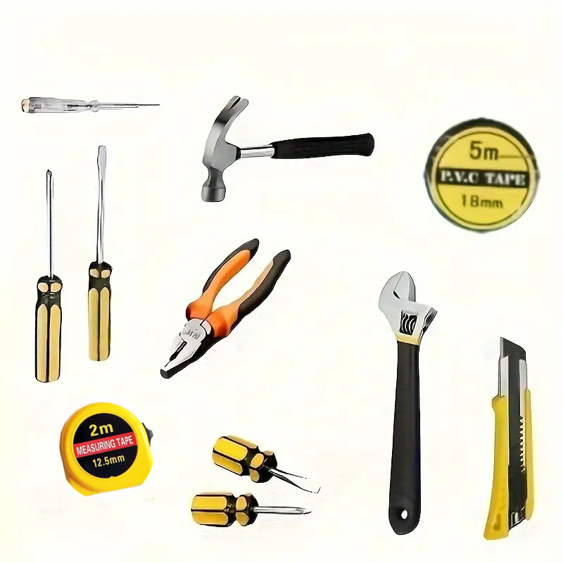 12pcs Home Tool Set Hammer Wrench Kit Screwdriver Pliers Tape Measure Electrician Tape and Other Utility Tools Suitable for diy projects Car Repair Tools Durable