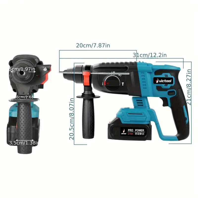 21V Cordless Rotary Hammer Drill, 7/8" SDS-Plus, 4 Application Modes, Brushless, 2.1 Joules, Cordless Demolition Hammer for Concrete, Including Battery and Charger, 4 Drill Bits