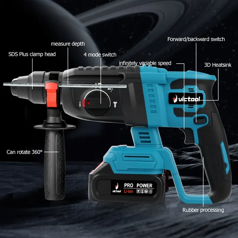 21V Cordless Rotary Hammer Drill, 7/8" SDS-Plus, 4 Application Modes, Brushless, 2.1 Joules, Cordless Demolition Hammer for Concrete, Including Battery and Charger, 4 Drill Bits