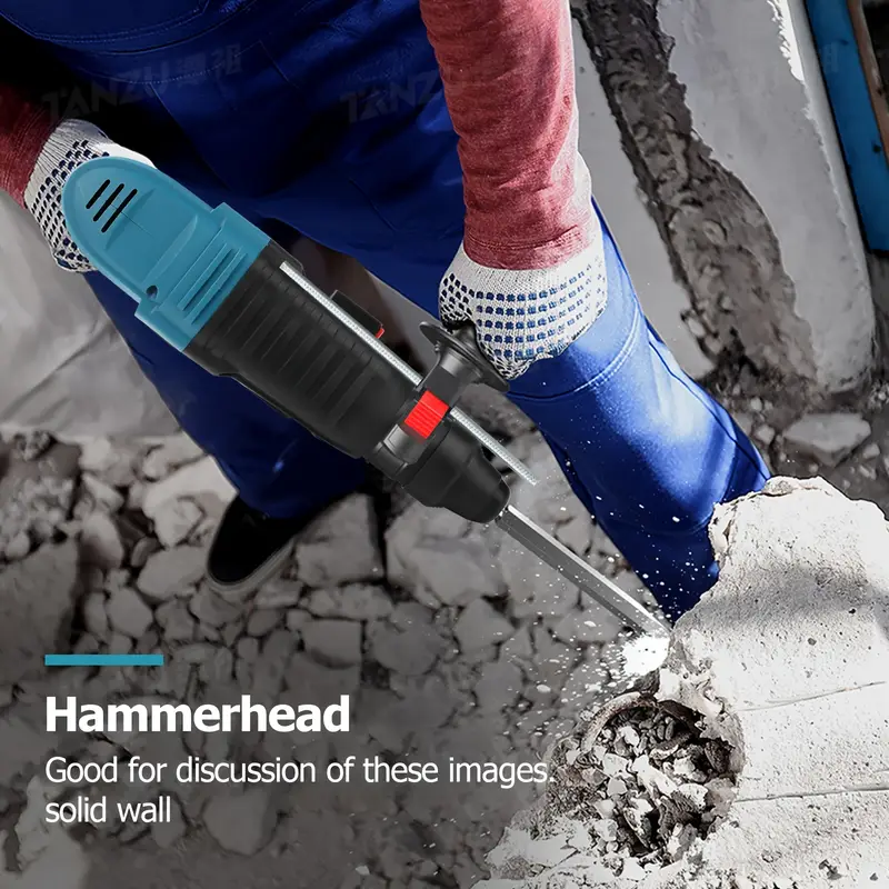 21V Cordless Rotary Hammer Drill, 7/8" SDS-Plus, 4 Application Modes, Brushless, 2.1 Joules, Cordless Demolition Hammer for Concrete, Including Battery and Charger, 4 Drill Bits