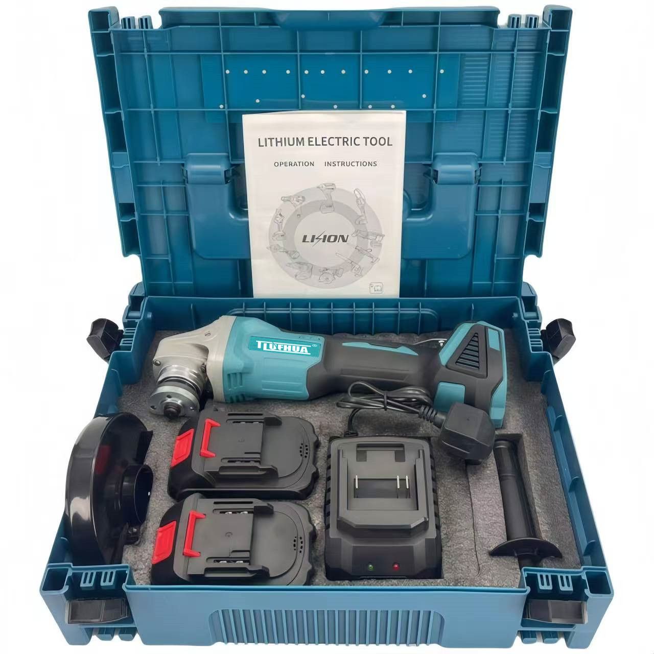 Wireless angle grinder 5 inches, 21V brushless electric grinding tool, equipped with 2 6.0 Ah batteries and charger, with a rotational speed of 10,000 revolutions per minute, a metal cutting, grinding