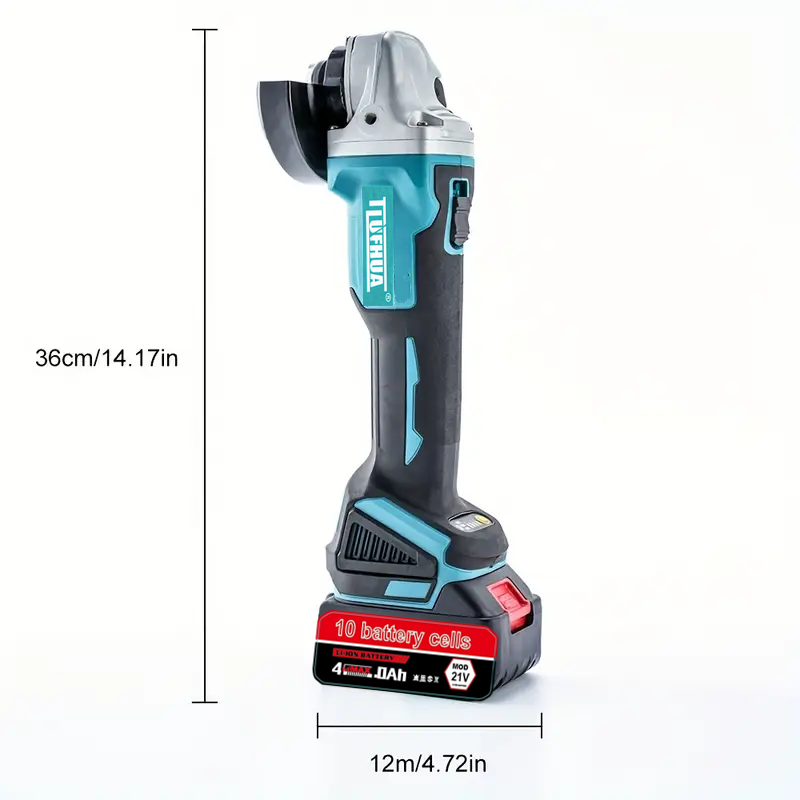 Wireless angle grinder 5 inches, 21V brushless electric grinding tool, equipped with 2 6.0 Ah batteries and charger, with a rotational speed of 10,000 revolutions per minute, a metal cutting, grinding