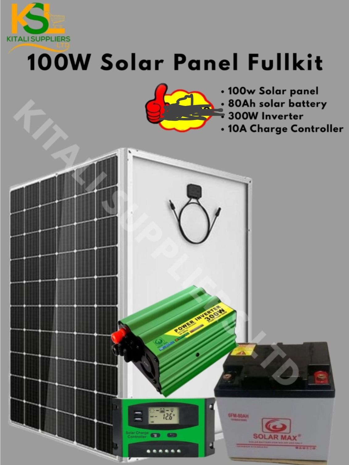 Complete 100W Solar Kit with 80Ah Battery, 300W Inverter & 10A Controller – Reliable Off-Grid Power