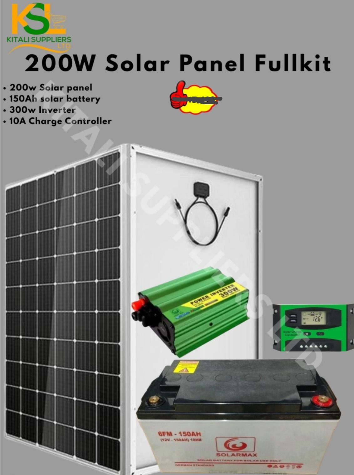 200W Solar Kit with 150Ah Battery, 300W Inverter & 10A Controller – Compact & Reliable Power Solution