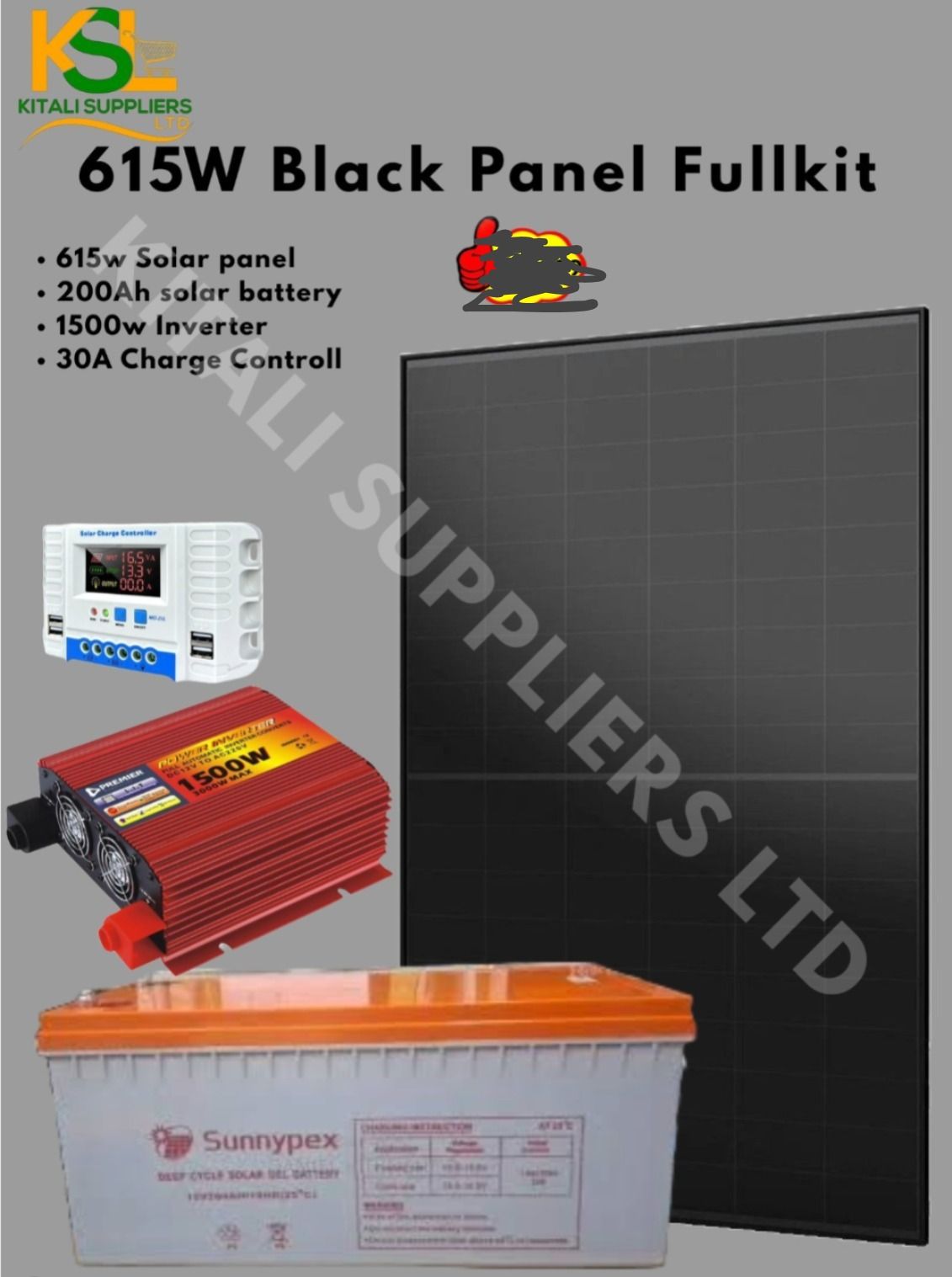615W Solar Kit with 200Ah Battery, 1500W Inverter & 30A Controller – Powerful Off-Grid Energy System