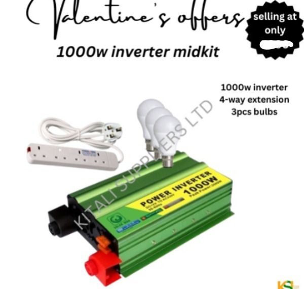 1000W inverter bundle with 4-way extension and 3 LED bulbs. Reliable off-grid power and lighting solution for homes, camping, and backup power.