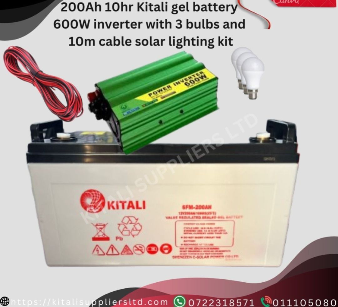 200Ah Battery with 600W Inverter + 3 Bulbs & 10m Cable – Complete Backup Kit