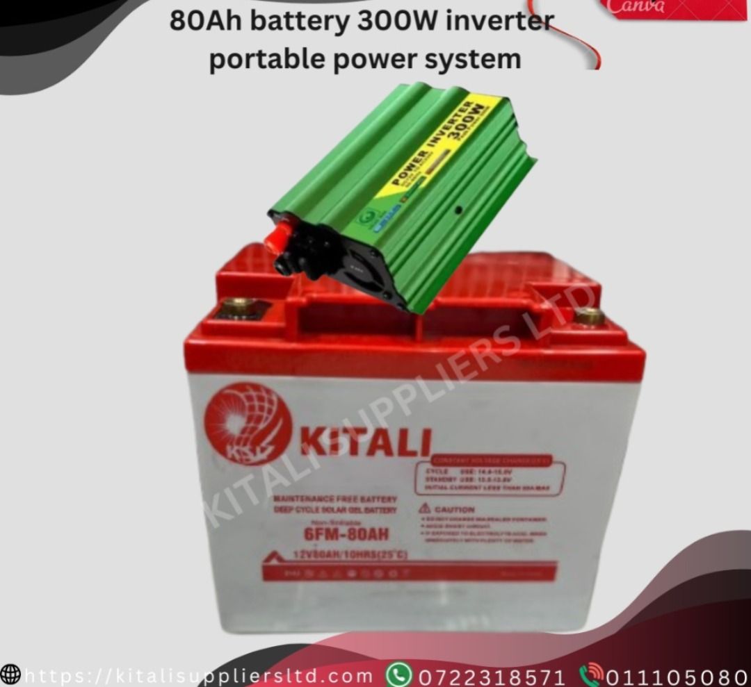 Efficient 80Ah battery and 300W inverter combo for powering lights, TVs, routers, and small devices. Ideal for home, office, or shop backup. Available now on Kilimall!