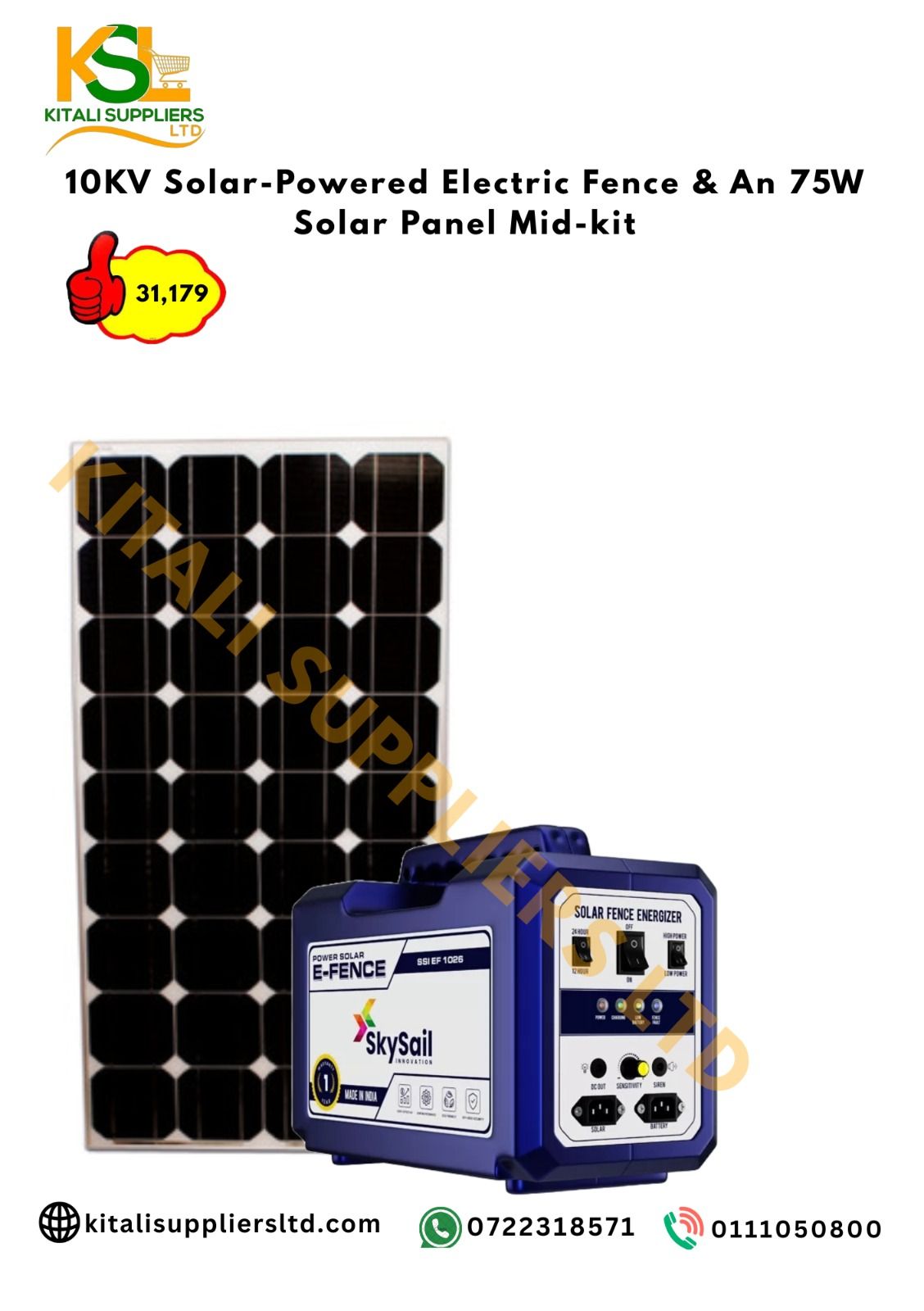 10kW Electric Fence & 75W Solar Panel | Off-Grid Fence Kit