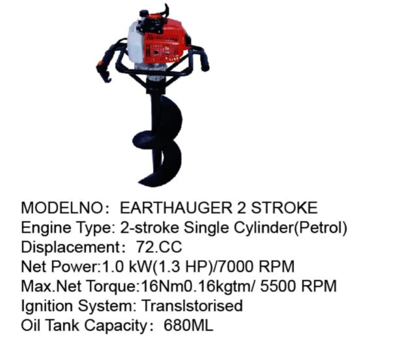 Earth Auger 2-Stroke 72cc – High-Power Petrol Hole Digger for Soil & Farming