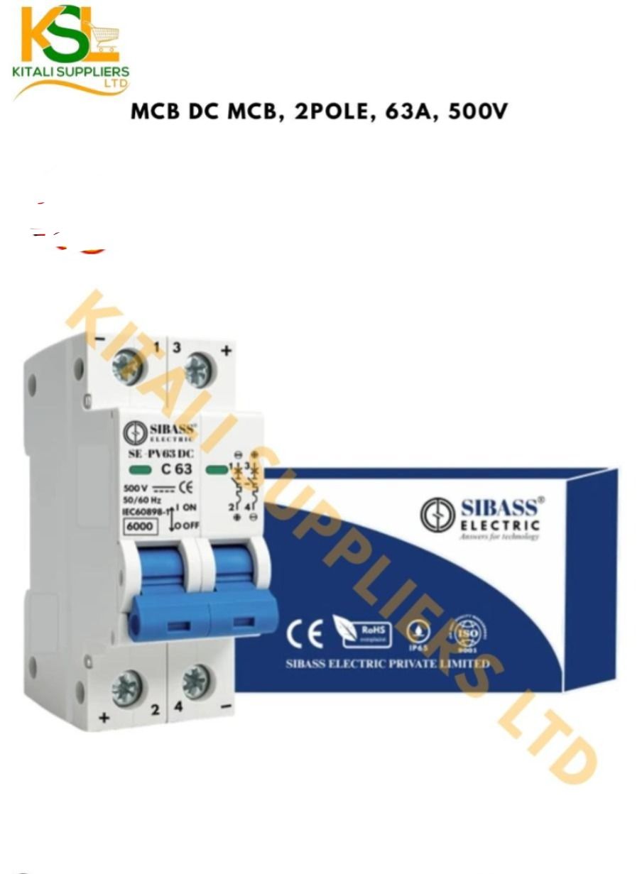 DC MCB 2 Pole 63A – 500VA Circuit Breaker for Solar Systems