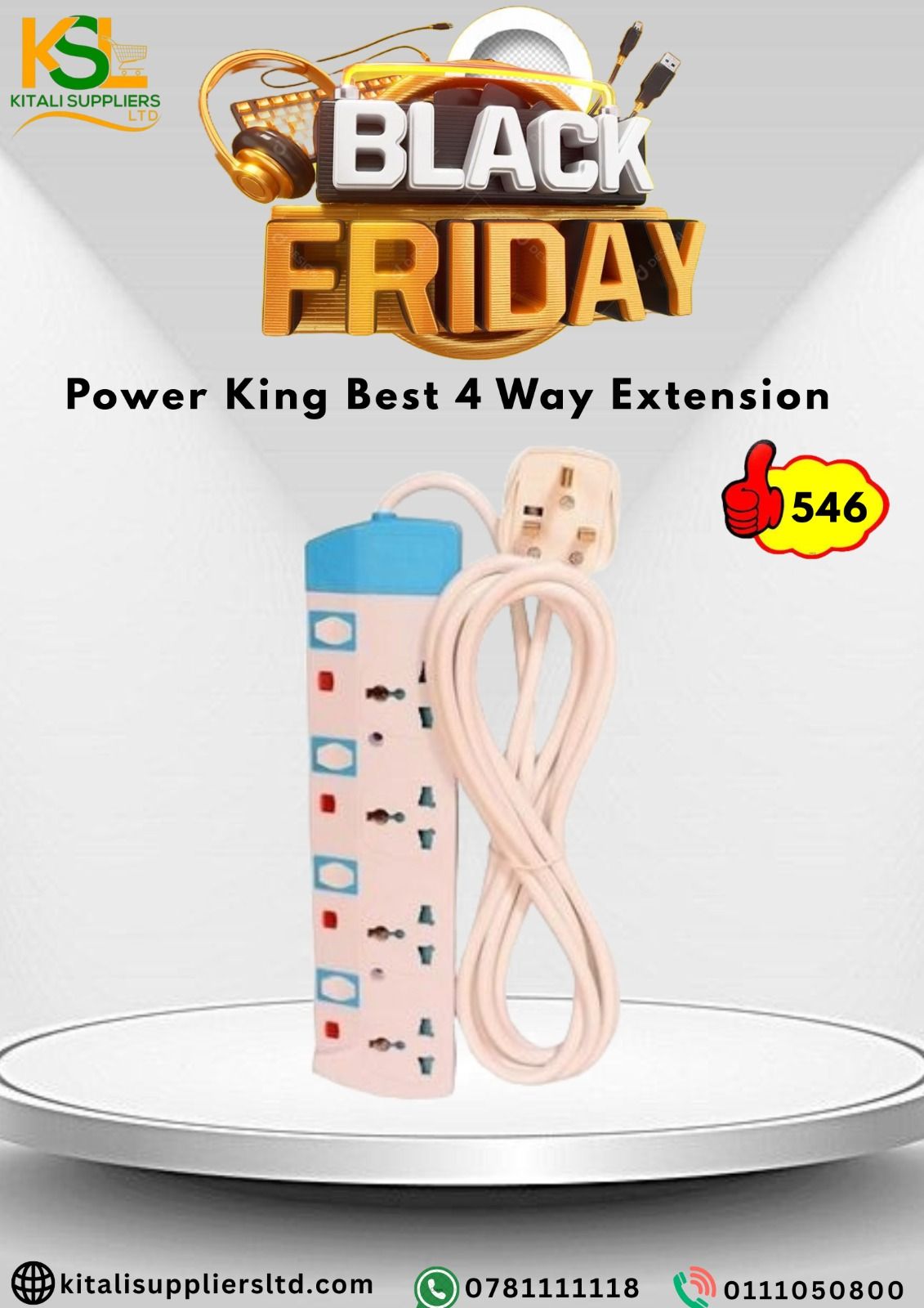 4-Way Extension Socket – Heavy Duty Power Strip with Surge Protection