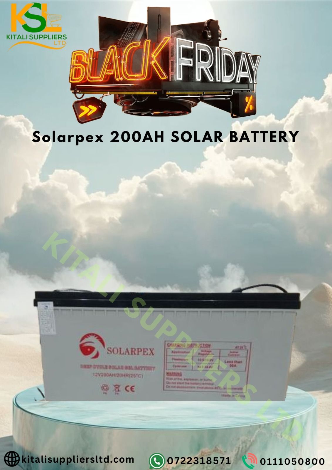 Solarpex 200Ah Deep Cycle Battery – 12V Sealed Maintenance-Free
