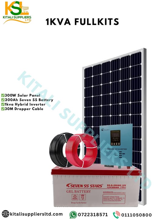 300W Solar Panel Kit with 200Ah Battery, 1kVA Hybrid Inverter & 30m Cable – Complete Home Solar Power System