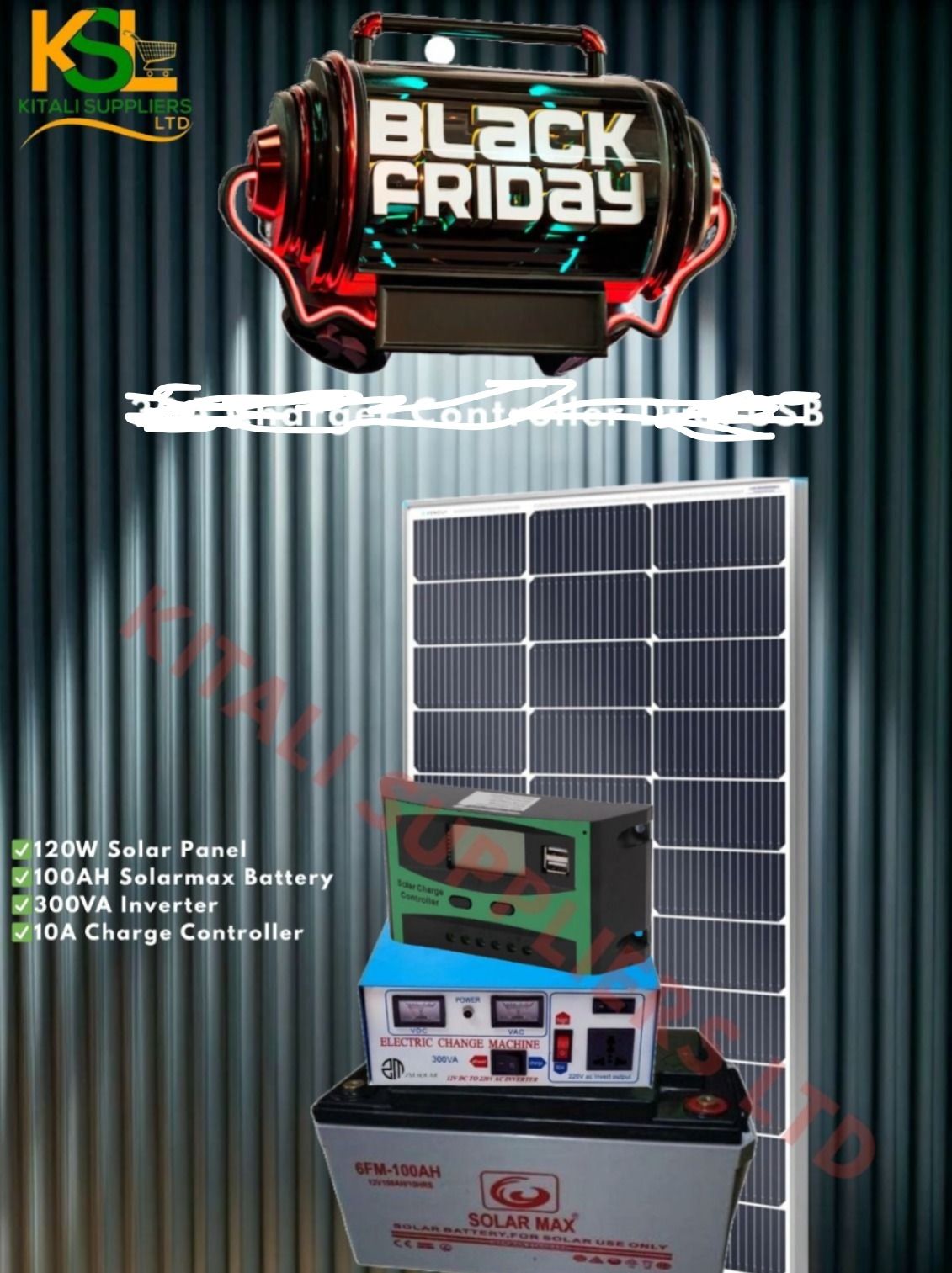 120W Solar Kit with 100AH Battery & 30A Dual USB Controller | Off-Grid Power – Kitali Suppliers Ltd