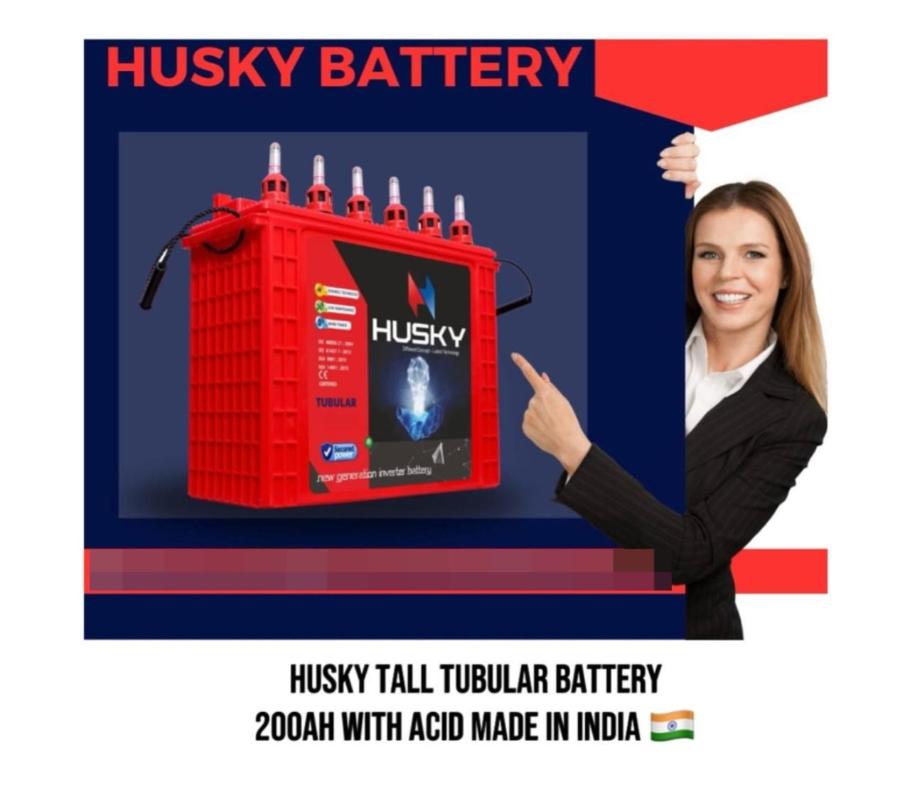 Husky 200Ah Tall Tubular Battery – Deep Cycle Inverter Battery (Made in India)