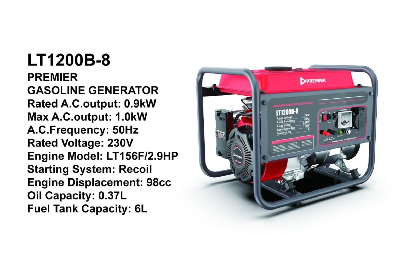 LT 1200B-8 1KVA Petrol Generator – Portable 0.9KW Rated / 1.0KW Max AC Output Generator for Home & Shop
