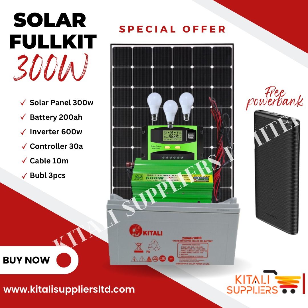 300w  solarmax solar panel 200ah solar battery 600w inverter 30amps controller 10m cable   3pc bulbs plus free power bank