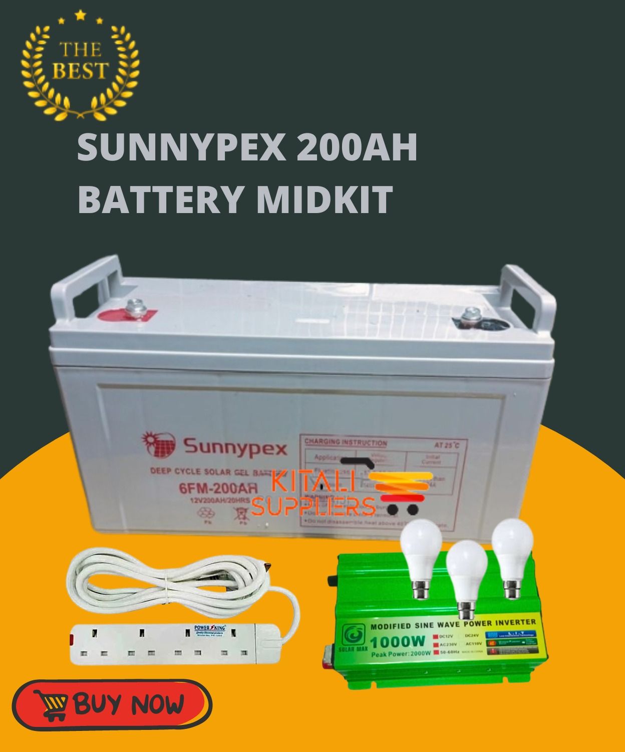 200ah Sunnypex solar battery midkit, 200ah sunnypex battery  1000w inverter 10amps controller