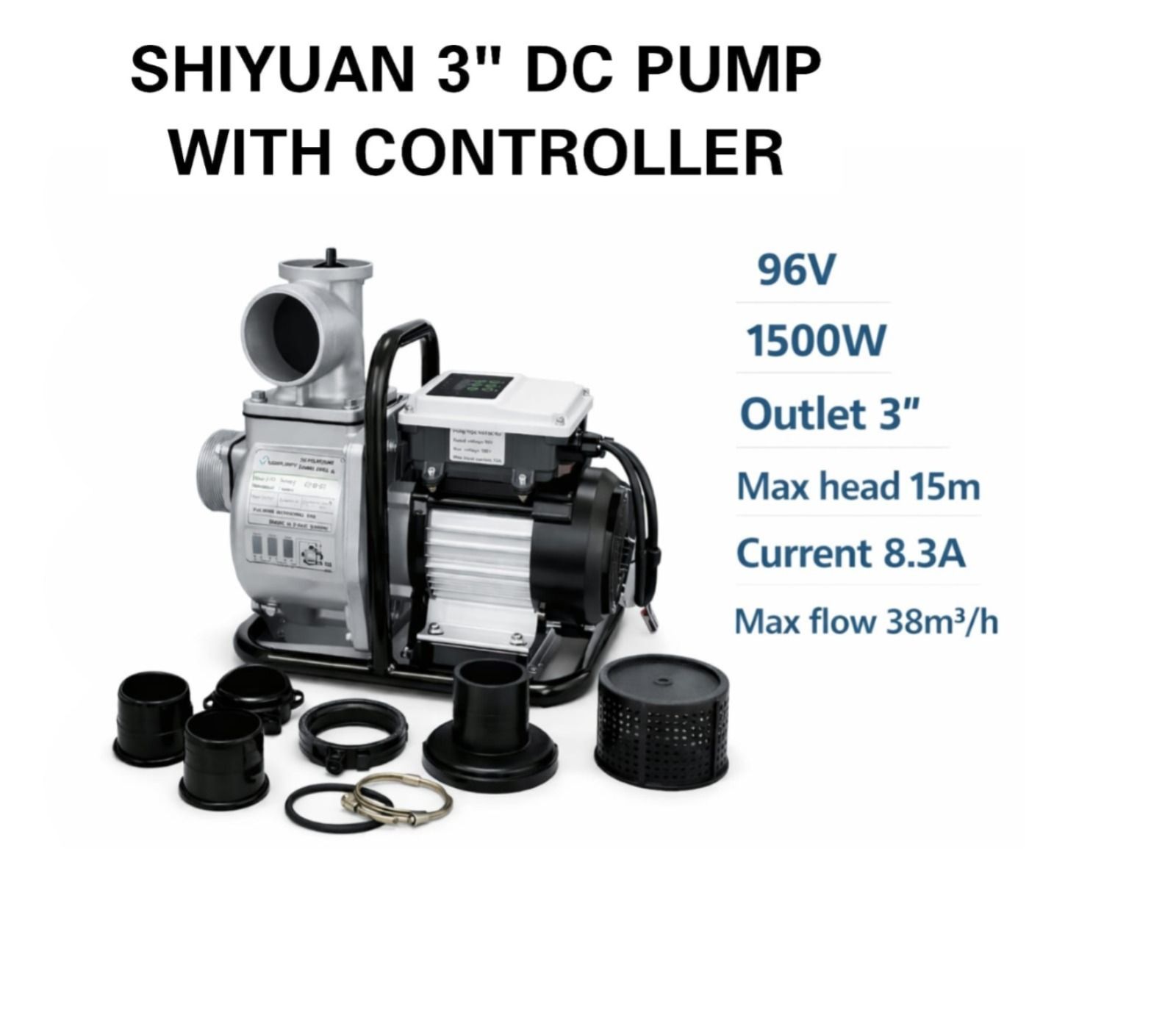 Shiyuan 3" DC Water Pump 96V 1500W with Controller – High Flow Irrigation & Transfer Pump
