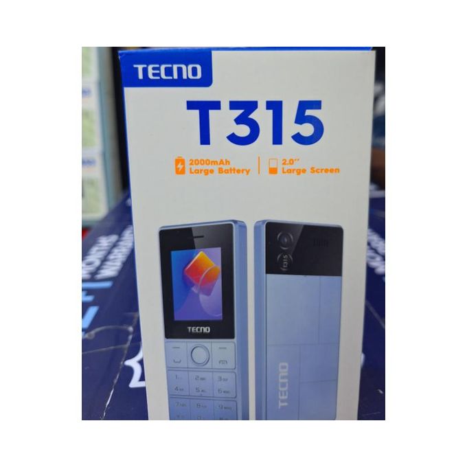 New Tecno T315  2.0” Large Screen 4MB RAM  2000mAh Battery Type C Charger FM Radio Dual Sim Feature phone Katululu  kabambe