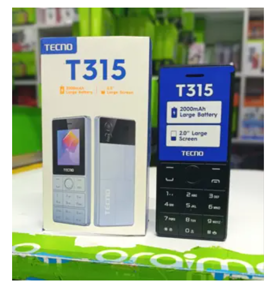 New Tecno T315  2.0” Large Screen 4MB RAM  2000mAh Battery Type C Charger FM Radio Dual Sim Feature phone Katululu  kabambe