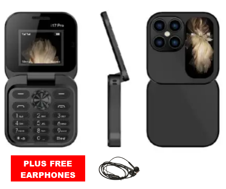 NEMOJO i17 PRO FLIP PHONE DUAL SIM CARD TWO - 2 SIM CARD SLOT BATTERY 1300MAH FM RADIO 1.8 INCH SCREEN DISPLAY FOLDABLE PHONE NEW ARRIVAL ON OFFER KABAMBE KATULULU MLIKA MWIZI FEATURE PHONE