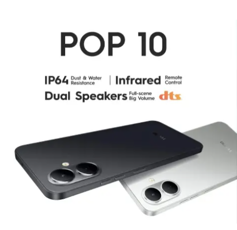 Brand New TECNO POP 10 64GB + 6(3+3)GB 4G Network 6.67" 120Hz Hole Screen Dual Speakers IP64 Waterproof 13MP 5000mAh 15W Type-C Android 15 Dual SIM Phone Side Fingerprint Unlock phones