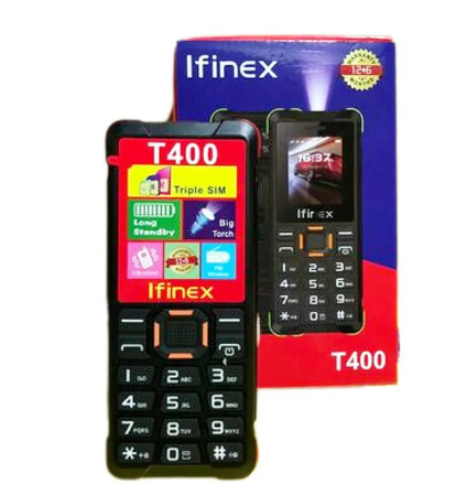 Ifinex T400 TRIPLE SIM CARD FEATURE PHONE WITH Bluetooth /Wireless FM/SD Slot T 400 kabambe/katululu/mulika mwizi/button feature phone
