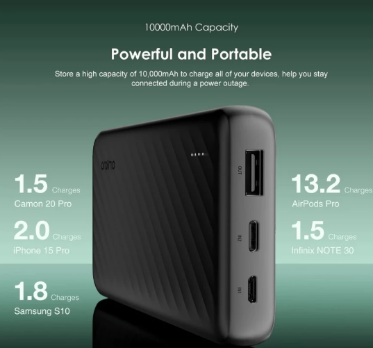Oraimo OPB-P5101 10000mAh Original Powerbank PD12W 3in1 Fast Charge Dual USB and Type C Output