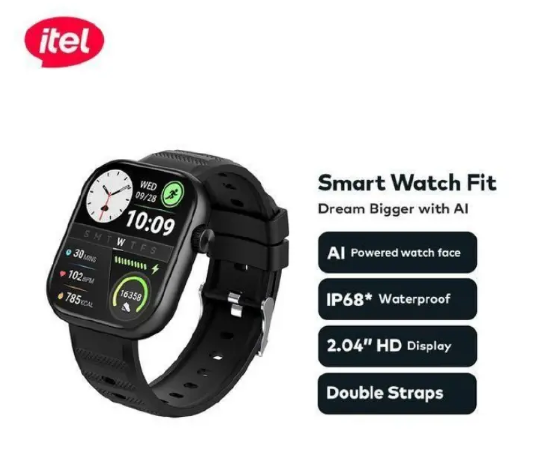Itel Smart Watch Fit O20 – 2.04" HD Display, IP68 Waterproof, AI-Powered Watch Faces, BT 5.3, Extra Strap, Smartwatches
