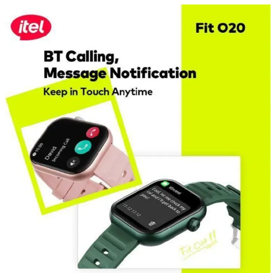 Itel Smart Watch Fit O20 – 2.04" HD Display, IP68 Waterproof, AI-Powered Watch Faces, BT 5.3, Extra Strap, Smartwatches