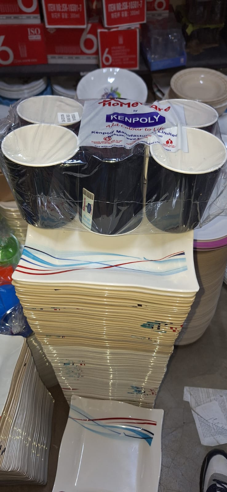 PLATES + MUGS SET. 6 pieces mugs and 6 pieces square melamine plates. Attractive, Extra Strong, Light and portable