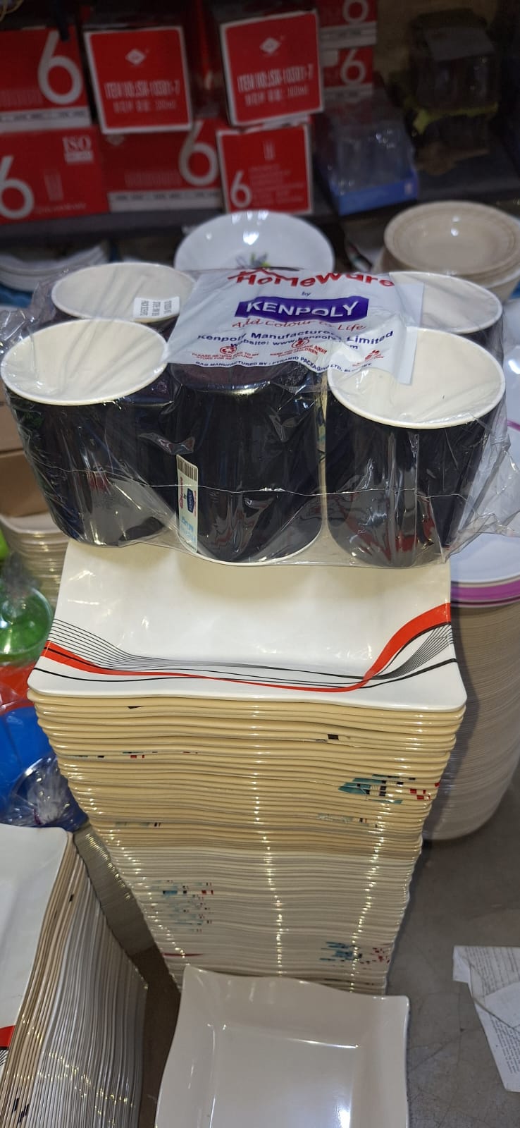 PLATES + MUGS SET. 6 pieces mugs and 6 pieces square melamine plates. Attractive, Extra Strong, Light and portable