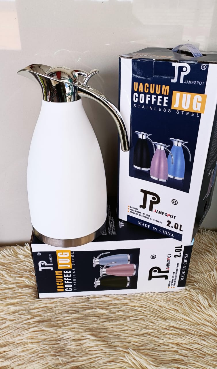 VACUUM FLASK. Jamespot Jp Original Vacuum Flask 2 Liters,Classic Fashionable Cookware Crockery - Stainless Steel Thermal Insulated Bottle, Hot & Cold, Leak-Proof, Wide Mouth.