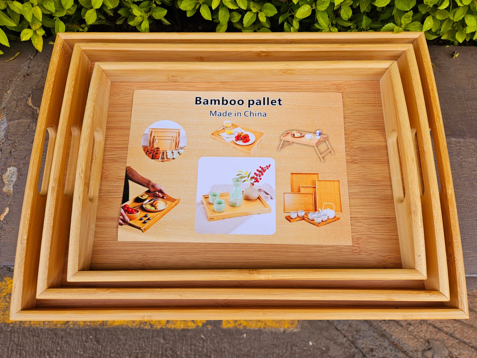 SERVING TRAY. Bamboo Heavy Duty 3 In 1 Serving Trays/ Wooden Serving Trays, Sturdy Design with Handles, Long-Lasting Build, Space-Saving Storage