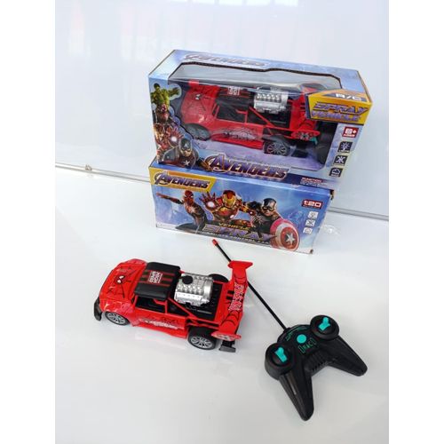 SPIDERMAN CAR. Spiderman remote control car with smoke effect, Eye-catching Spiderman-themed graphics with a superhero-inspired car body, Smooth and responsive controls.