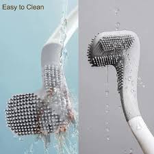 SILICONE BRISTLE TOILET BRUSH IS AVAILABLE IN COLOR GREY AND FEATURES DOUBLE-SIDED BRISTLES FOR EFFICIENT CLEANING.