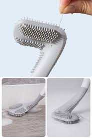 SILICONE BRISTLE TOILET BRUSH IS AVAILABLE IN COLOR GREY AND FEATURES DOUBLE-SIDED BRISTLES FOR EFFICIENT CLEANING.