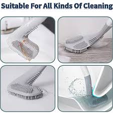 SILICONE BRISTLE TOILET BRUSH IS AVAILABLE IN COLOR GREY AND FEATURES DOUBLE-SIDED BRISTLES FOR EFFICIENT CLEANING.