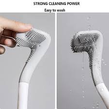 SILICONE BRISTLE TOILET BRUSH IS AVAILABLE IN COLOR GREY AND FEATURES DOUBLE-SIDED BRISTLES FOR EFFICIENT CLEANING.