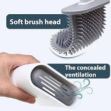 SILICONE BRISTLE TOILET BRUSH IS AVAILABLE IN COLOR GREY AND FEATURES DOUBLE-SIDED BRISTLES FOR EFFICIENT CLEANING.