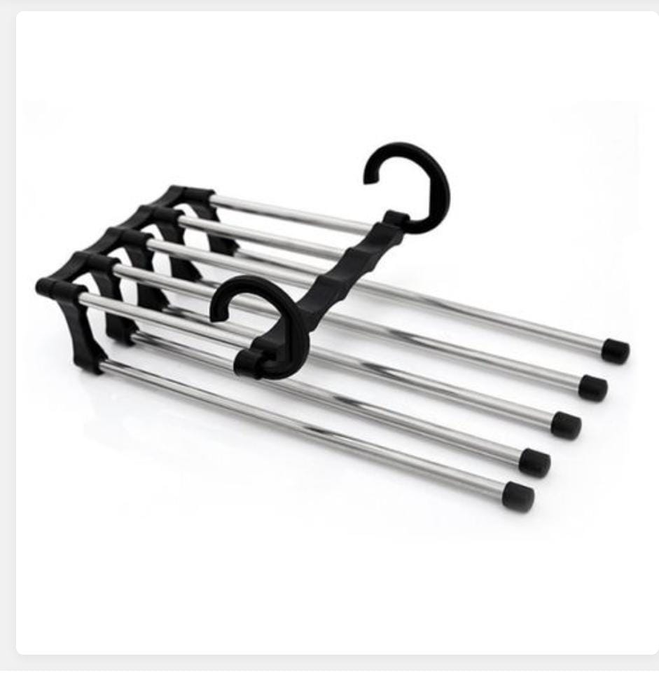 TELESCOPE DUO 5-IN-1 MULTIFUNCTIONAL HANGER CLOTHES ORGANIZER FOR TROUSERS - BLACK AND WHITE - SPACE SAVING, NEAT, AND SMART