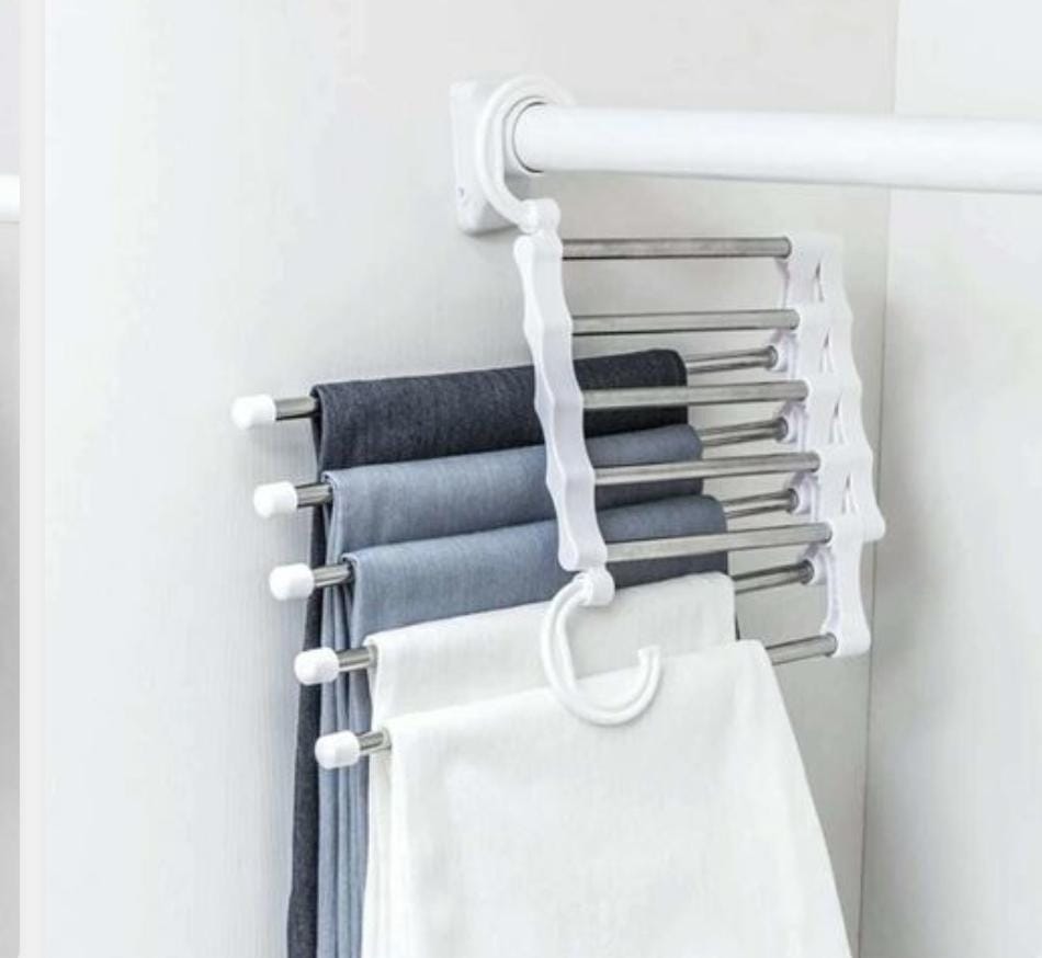 TELESCOPE DUO 5-IN-1 MULTIFUNCTIONAL HANGER CLOTHES ORGANIZER FOR TROUSERS - BLACK AND WHITE - SPACE SAVING, NEAT, AND SMART