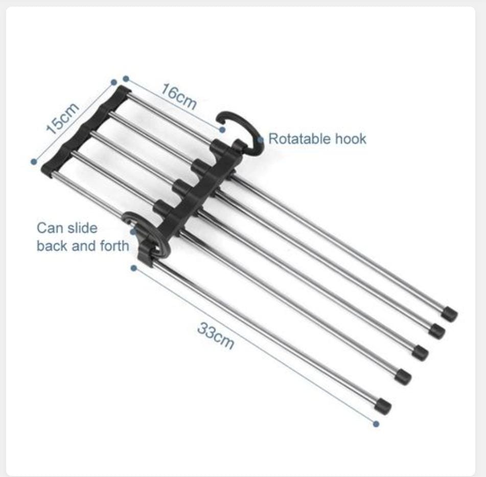 TELESCOPE DUO 5-IN-1 MULTIFUNCTIONAL HANGER CLOTHES ORGANIZER FOR TROUSERS - BLACK AND WHITE - SPACE SAVING, NEAT, AND SMART