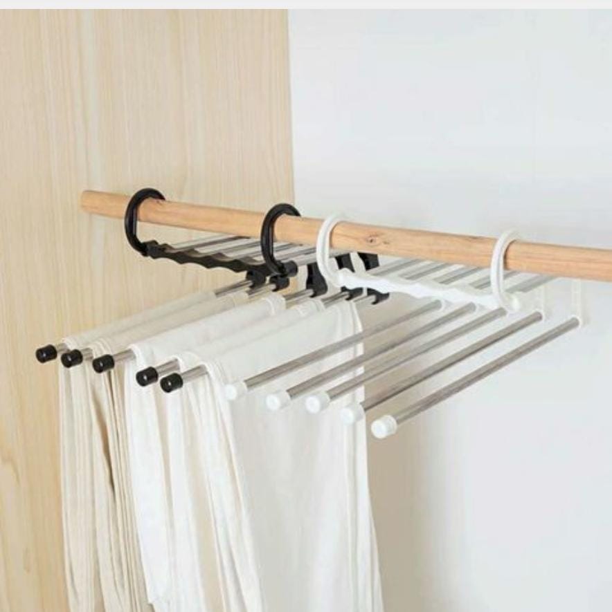 TELESCOPE DUO 5-IN-1 MULTIFUNCTIONAL HANGER CLOTHES ORGANIZER FOR TROUSERS - BLACK AND WHITE - SPACE SAVING, NEAT, AND SMART